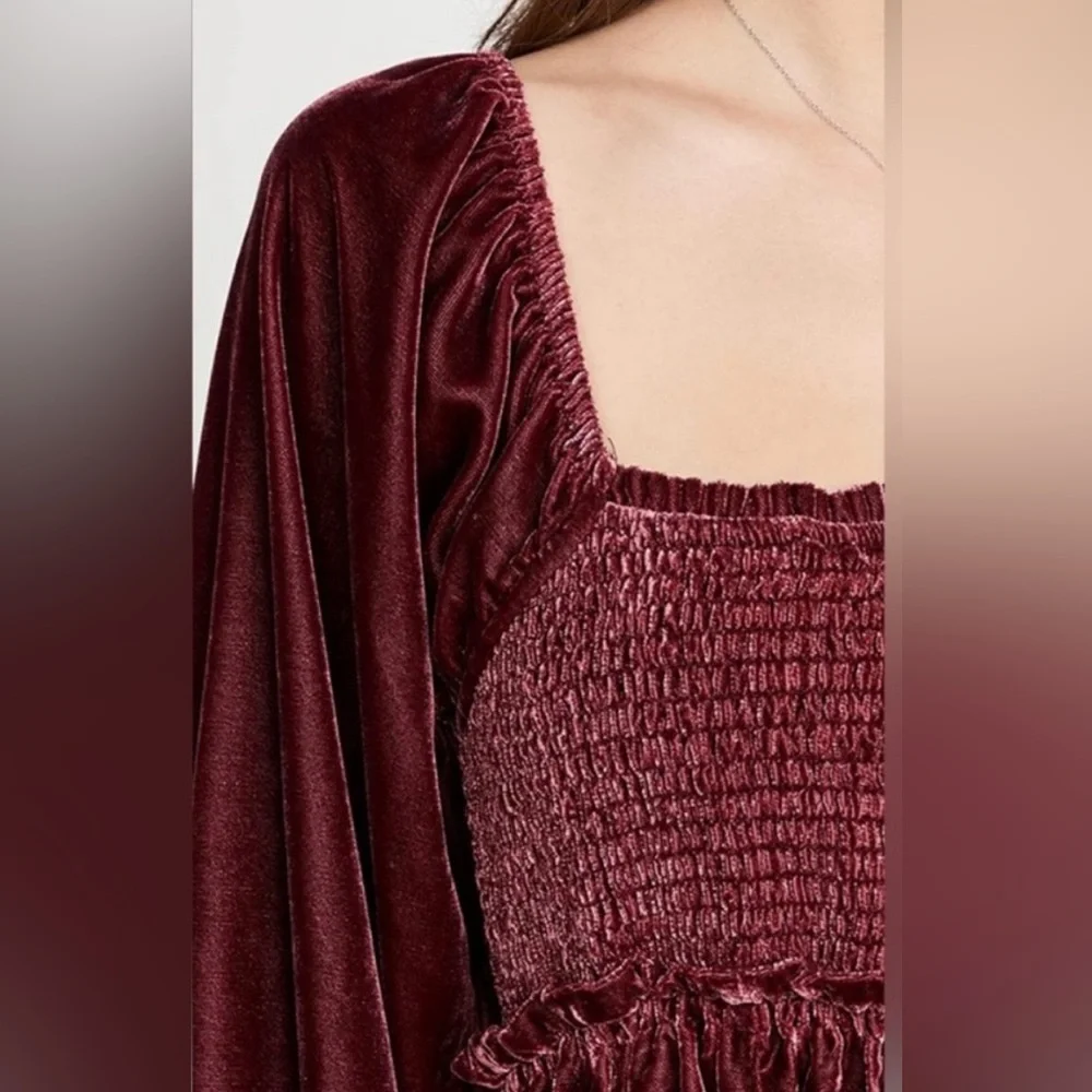Free People Women’s Daphne Boho Velvet Mini Dress in Roan Rouge Sz Small Fall